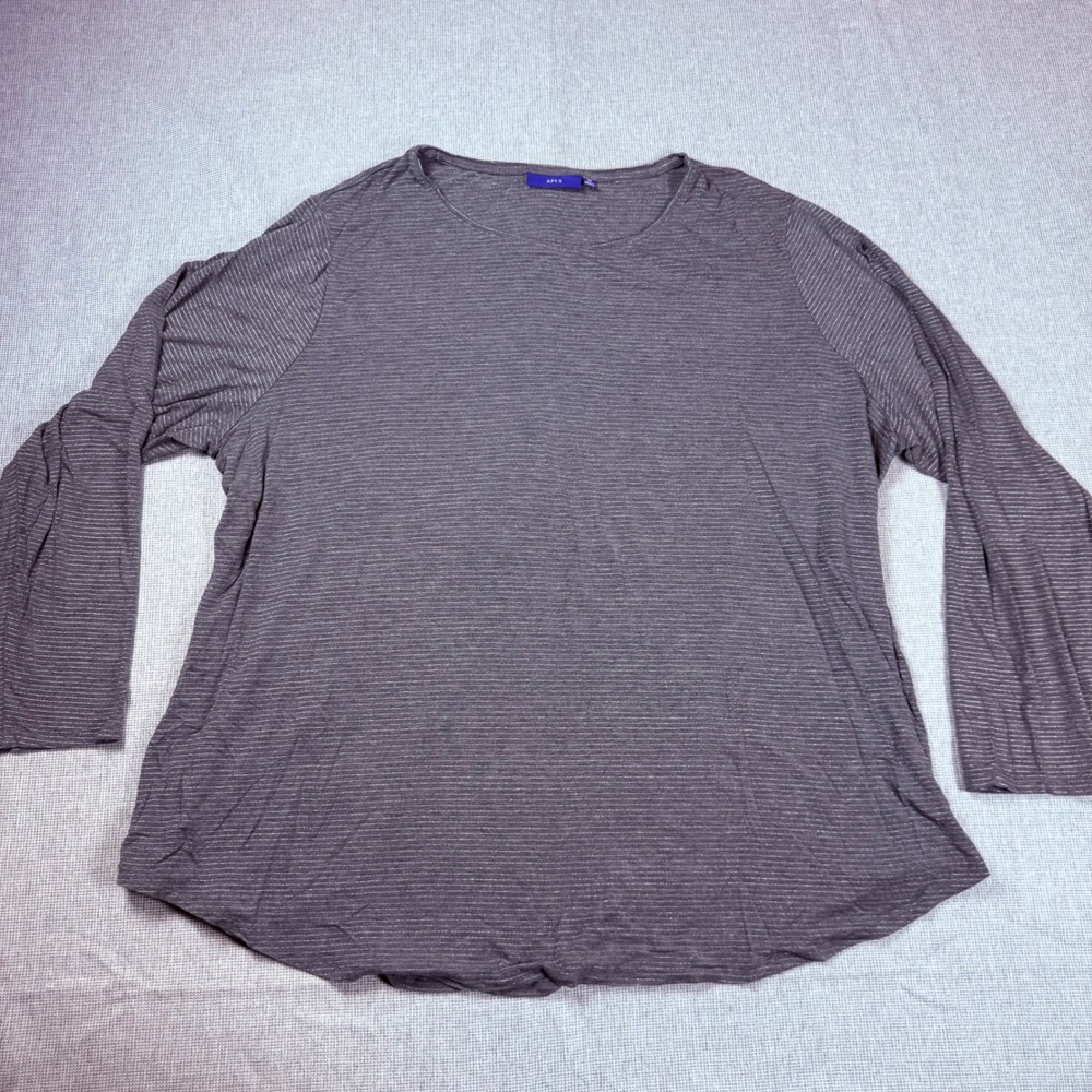 Apt. 9 Womens 3X Gray Metallic Pinstripe Long Sleeve Rayon Blend Knit Top Shirt